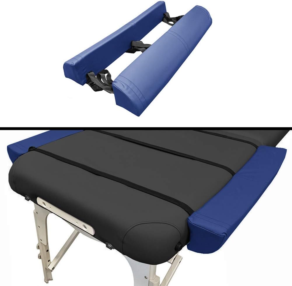 Universal Side Armrest Bolster Pillow Set for Massage Table – Adjustable PU Leather Side Arm Extensions with Secure Straps – Add 10" of Width to your Massage Table (Blue)