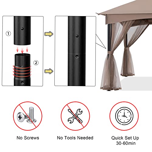 MASTERCANOPY-Tool-Free-Patio-Gazebo-Screw-Free-Easy-Installation-Outdoor-Garden-Gazebo-with-Netting-Walls-11x11Khaki MASTERCANOPY Tool Free Patio Gazebo Screw Free Easy Installation Outdoor Garden Gazebo with Netting Walls 11x11Khaki