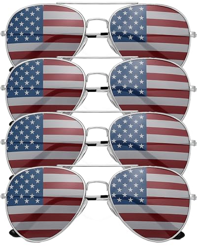 grinderPUNCH 4 PACK Mens Bulk USA American Flag Aviator Sunglasses