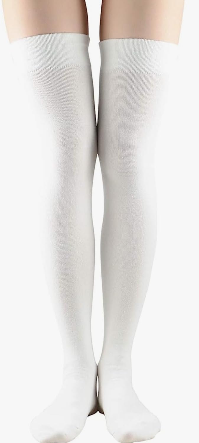 MUKHAKSH (Pack of 1 Pair = 2 Stockings Girls Cotton Lycra White Stocking Thigh High White Socks - Image 4 thumbnail