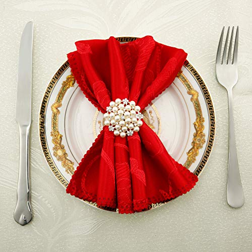 Hotop Napkin Rings Set Of 12 Pearls Round Flower Silver Rhinestone Napkin Holders For Wedding Banquet Home Party Decoration Dining Table Linen Accessory thumb #1