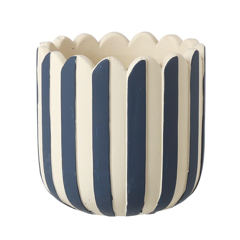 Heaven Sends Small Blue and White Ceramic Planter – Decorative Striped Flower Pot 11cm – Indoor Outdoor Mini Plant Pot for Houseplants or Herbs