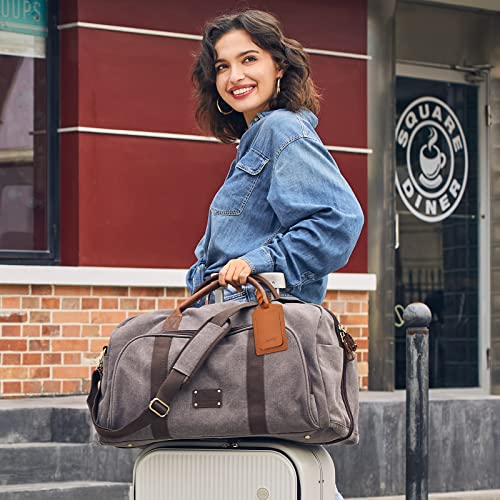 S-ZONE Oversized Leather Canvas Duffel with Leather Luggage Tags2