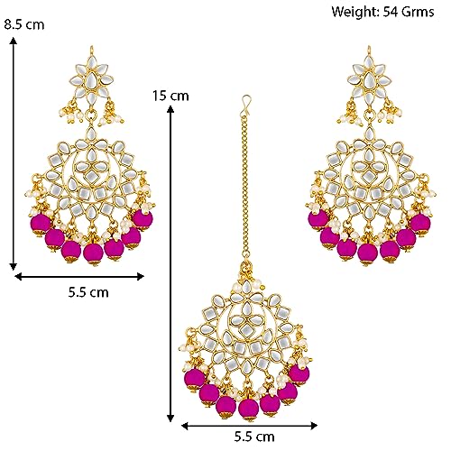 Aheli Indian Traditional Bollywood Faux Kundan Pearl Wedding Chandbali Earrings with Maang Tikka Jewelry Set Gift for Women4