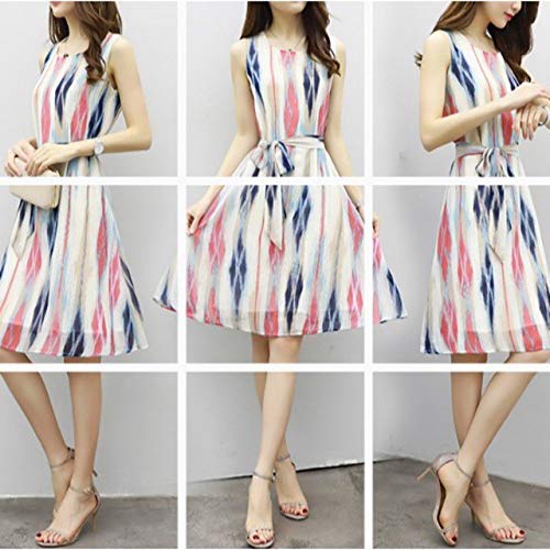 Buy QZUnique Women Korean Print Waisted Dress Casual Sleeveless Dress at  Amazon.in