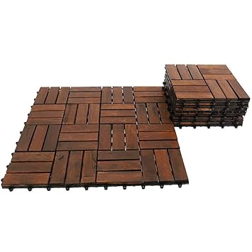 LINGWEI Wooden Floor Tiles Interlocking Flooring Tiles Solid Wood Acacia Deck Tiles Interlocking Patio Tiles Garden Floor Tiles Flooring Pavers Composite Decking (3-Piece)