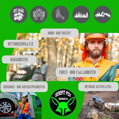 Desert Fox Winch Bergeset – Umlenkrolle 10 t | 1,5 m Bergegurt 14 t (WLL 2 t) nach EN 1492-1 | Schäkel 7/8 Zoll, 6,5 t Nutzlast | Seilwinden & Offroad Recovery Set für SUV, 4x4 & Wohnmobil