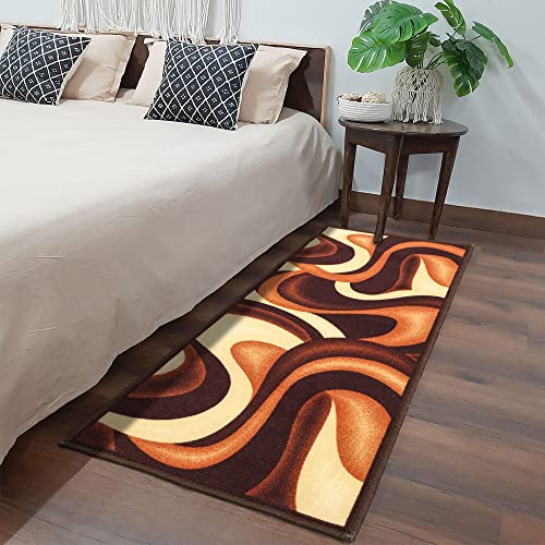Image of THE HOME TALK Modern Polyester Area Rugs | Carpets for Living Room, Kitchen, Kid's Room, Bedroom | Microfiber Polyester Rugs | Shaggy Floor Carpet | Anti Skid Store (Brown Wave, 55x135 Cm)