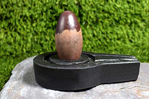 Image of Original Narmadeshwar Shivling Stone for Puja | Narmadeshwar Shivling with Jalhari Base, Black