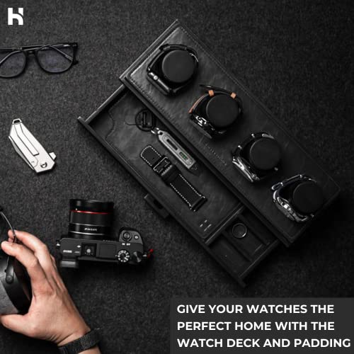 Watch Display Case With Black Vegan Leather Padding For Protection - Sleek Black Wood Watch Holder To Show Off Watches - Watch Box For Men - Watch Display Case For Men - Mens Watch Case #TOP5