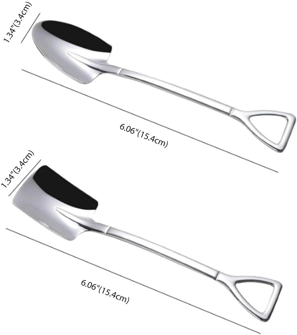 Dessert Spoon Set 6 Pcs Shovel Shape Stainless Steel Ice Cream Fruit Scoop