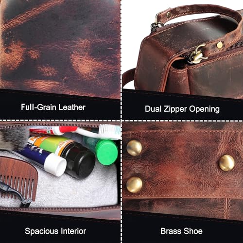 RUSTIC TOWN Leather Toiletry Bag for Men - Hygiene Organizer Travel Dopp Kit (Walnut Brown) by RUSTIC TOWN - Image 3