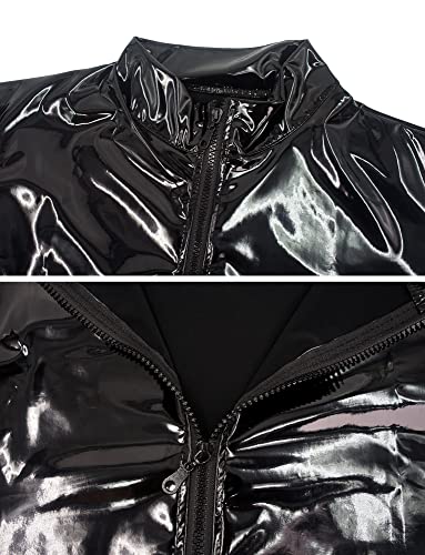 Image of AIEOE Men's Leather Metallic Shirts Shiny Slim Fit Stretch Top Wetlook Club Party Undershirts