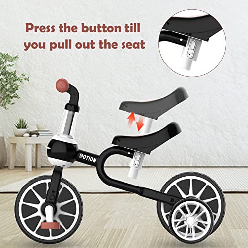 3 In 1 Kids Tricycles Gift For 2-4 Years Old Boys Girls With Detachable Pedal And Training Wheels，Baby Balance Bike Trikes Riding Toys For Toddler（Adjustable Seat） (Black) #TOP4