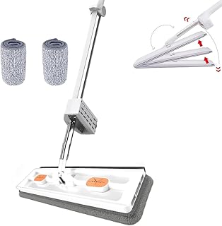 Roseionly Large Flat Mop,Lazy Person's Self-Washing Flat Mop,360° Rotating Magic Self Wringing Flat Mops,with 4 Microfiber Pads for Floors,Corner,Window (White)