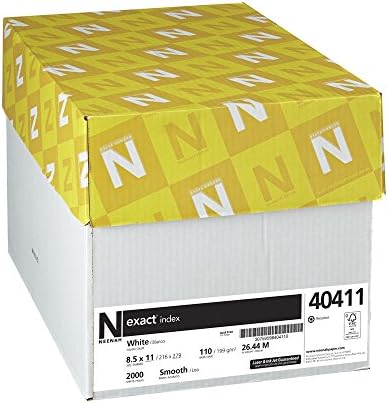 Neenah Exact Index Cardstock, 8.5" x 11", 110 lb/199 gsm, White, 94 Brightness, 2000 Sheets (40411)