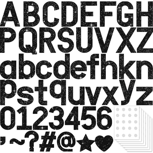 Image of Vuzvuv 295 Pcs Glitter Bulletin Board Letters and Numbers, 4 Inch Classroom Decor with Adhesive Points, Alphabet Cut Outs for School Display (Black)