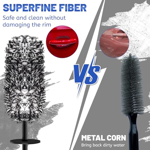 Image of Microfibre Wheel Brush and Tyre Brush - Scratch-Free Gentle Cleaning for All Rims - Ideal for High-Quality Rims - Microfibre Wheel Brush Alloy Wheels, Car Rims Brush
