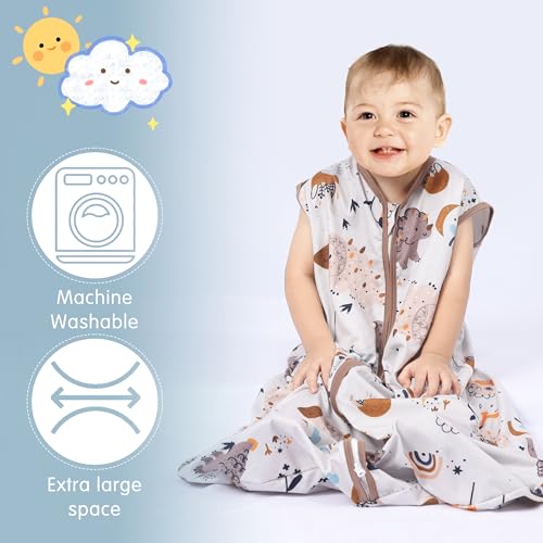 Image of BSTOPPT 3 Pack Baby Sleep Sack 100% Rayon Cotton Baby Sleeping Bag 2-Way Zipper Toddler Wearable Blankets TOG 0.3. (Fox&Dinosaurs&Dark Gray, 18-24 Months)