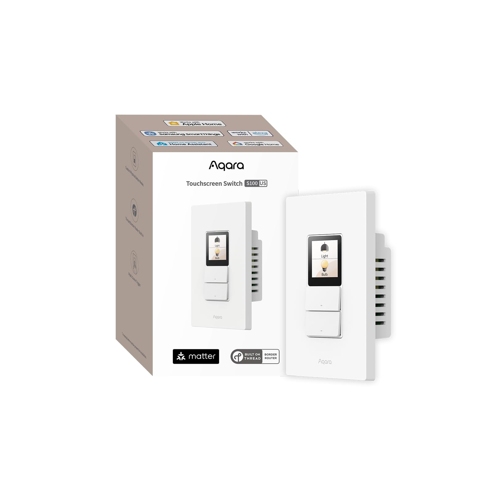 Photo 1 of Aqara Touchscreen Switch S100 US, LCD Smart Light Switch, Matter Hub Required, 8 Wireless Buttons, Native Matter Over Wi-Fi, Built-in Thread Border Router, Works with Apple Home, Alexa & Google Home