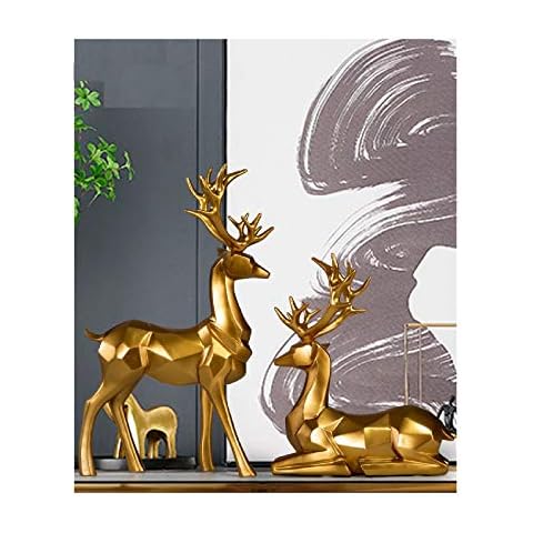 2pcs Elk Resin Home Decor Lucky Deer Statue Luxury Style Creative Craft Reindeer Figurines for Living Room, Bedroom, Office Desktop (Gold) Cover