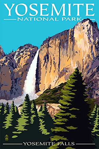 American Vinyl Yosemite Falls at Yose National Park Poster Art Sticker (RV Travel Visit Decal for Cars, Trucks, Laptops and Coolers (3 x 4 Inch)