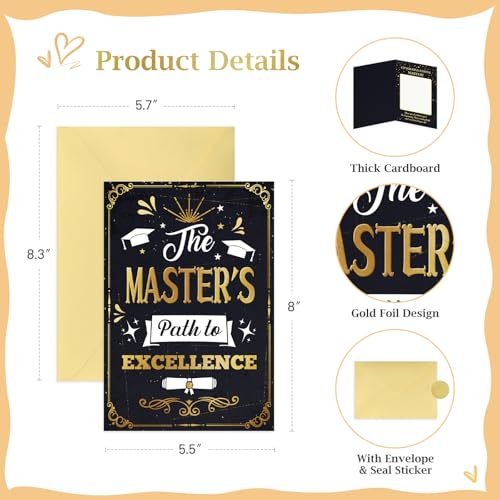Image of FLYAB Masters Degree Graduation Gift - 5.5 inchx8 inch Masters Degree Graduation Card with Envelope Gold Foil Design Path to Excellence Inspirational Grad Card for Her Him Men Women Graduates