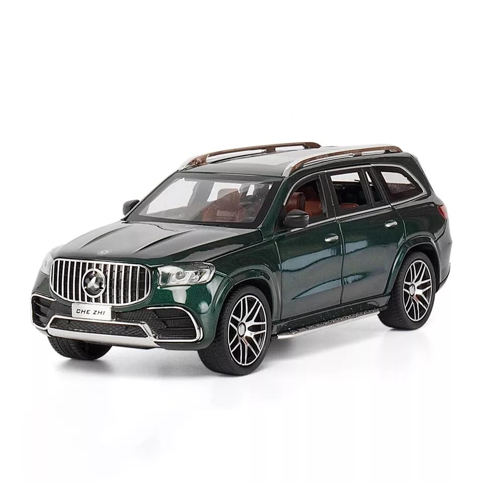 Image of 1:24 Scale Model Diecast Car Benz GLS63 AMG Alloy Collectible Pull Back Toy Vehicle with Light & Sound Openable Doors Gift for Boys Adults Car Enthusiast (Green)