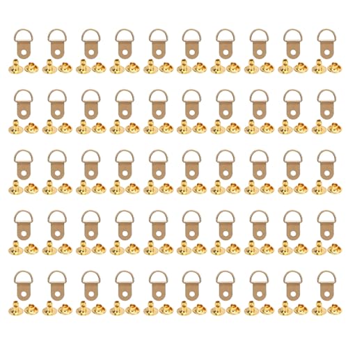 Respicefinem 50 Ensembles de Crochets à Lacets pour Chaussures avec Rivets en Fer de 8 mm Boucle en D Anneau Accessoires de Réparation en Métal pour Bottes de Randonnée Bottes de (Or)