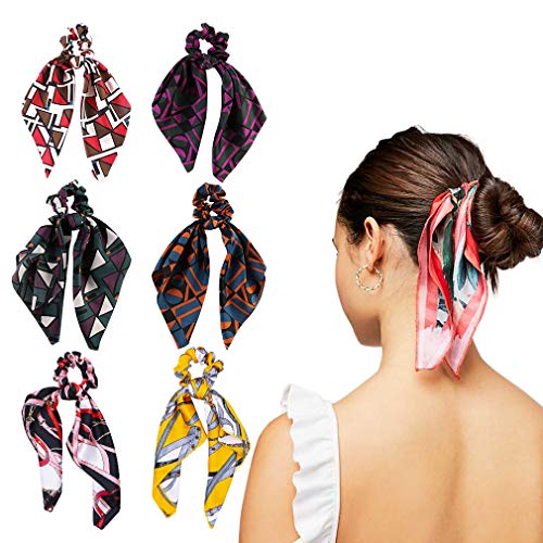 6Pcs Hair Scrunchies Silk Elastic Hair Bands Hair Scarf Ponytail Holder Scrunchy Ties Vintage Accessories for Women Girls