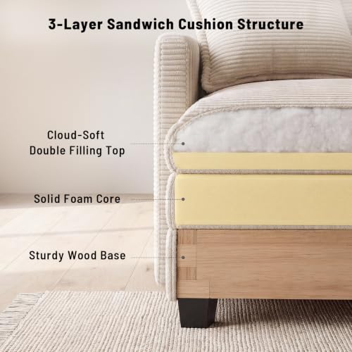 Image of Amsleekey 111.5 inch U Shaped Modular Sectional Sofa, Beige Corduroy