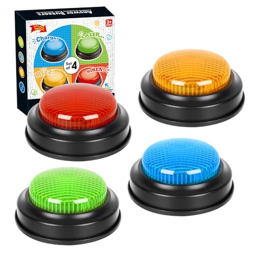 SGZIOO Buzzer mit Sound und Licht 4 Stück Buzzer mit Sound Antwort Buzzer für Unterricht mit Klassenzimmer Game Show Buzzer Spielzeug für Schule und zu Hause Mehrfarbig