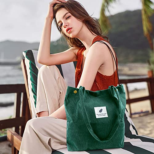 Image of Ayieyill Corduroy Tote Bag for Women Canvas Shoulder Cord Purse with Inner Pocket