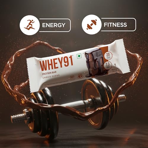 Image of Whey91 Choco Fudge Protein Bar, 20g Protein & 7.3g Fiber in each, No Added Sugar, No Artificial Flavour, 390g- (Pack of 12)