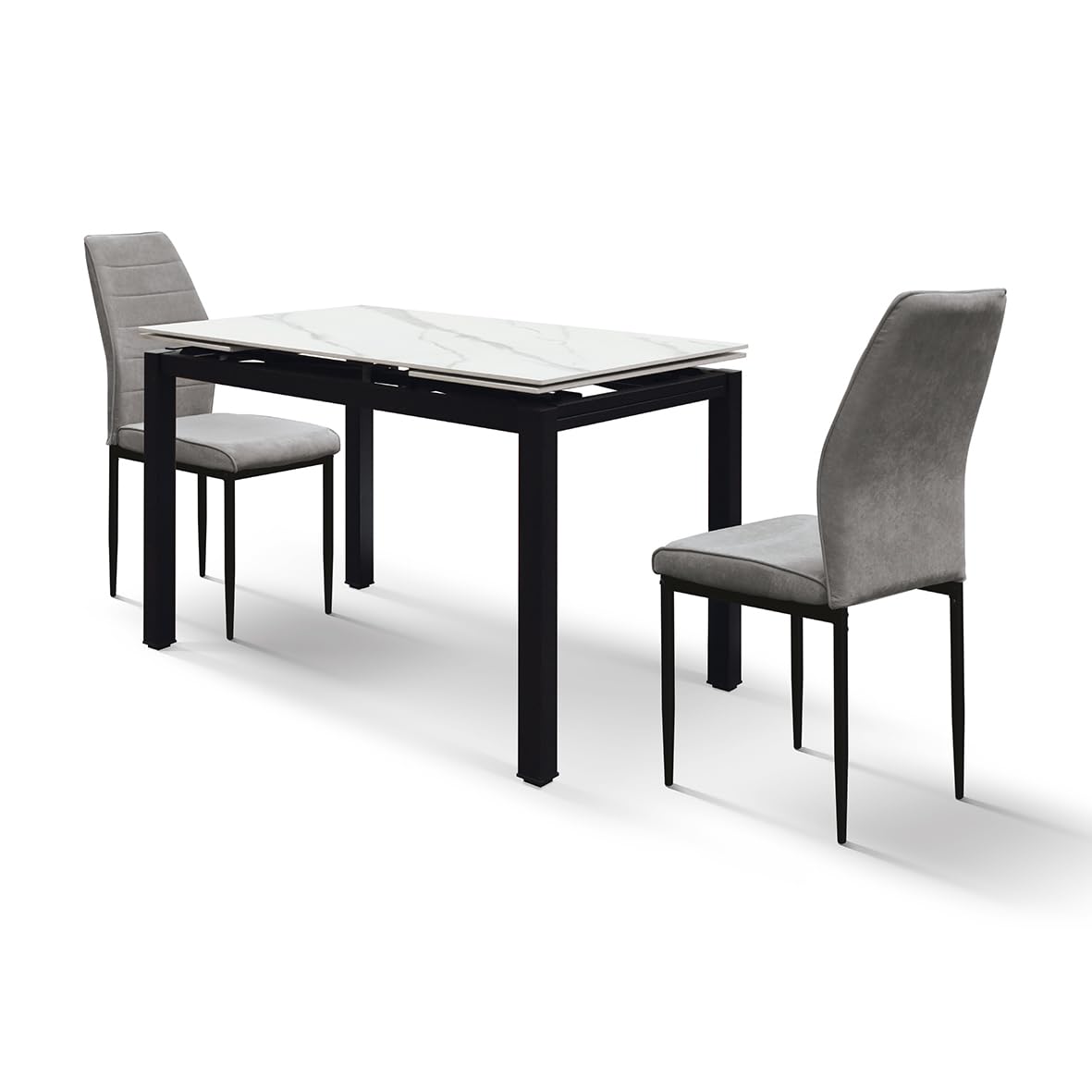 PAZZO DESIGN Efrem - Mesa de comedor extensible de cerámica con efecto mármol blanco y base de metal negro, 110 x 70 x 77 cm, extensible a 170 cm – id_2323