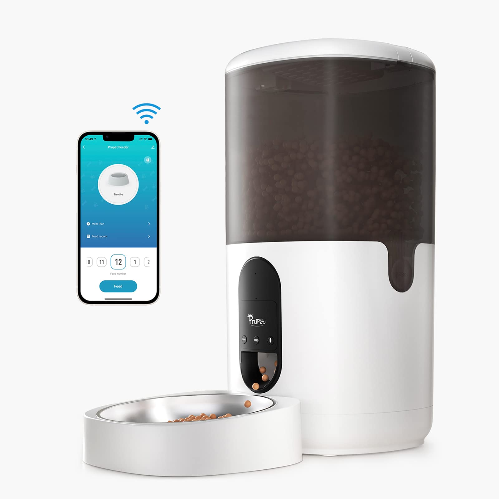 PrupetWiFi Automatic Cat Feeders, 6L Timed Cat Feeder, Cat Food Dispenser with Stainless Steel Bowl, APP Control Pet Feeder, Programmable Portion Control Meals, Granary for Small/Medium Pets