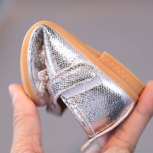 Toddler Girl Shoes Size 4 Girls Casual Shoes Solid Color Bow Pearls Strap Flat Lightweight Dress Shoes4