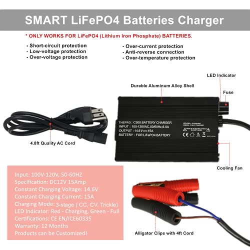 Thepro 12V 15A Lifepo4 Battery Charger 14.6V Smart Charger And Maintainer For Lithium-Iron Deep Cycle Rechargeable Batteries Of Car, Truck, Boat, Rv, Lawn Tractor And More #TOP1