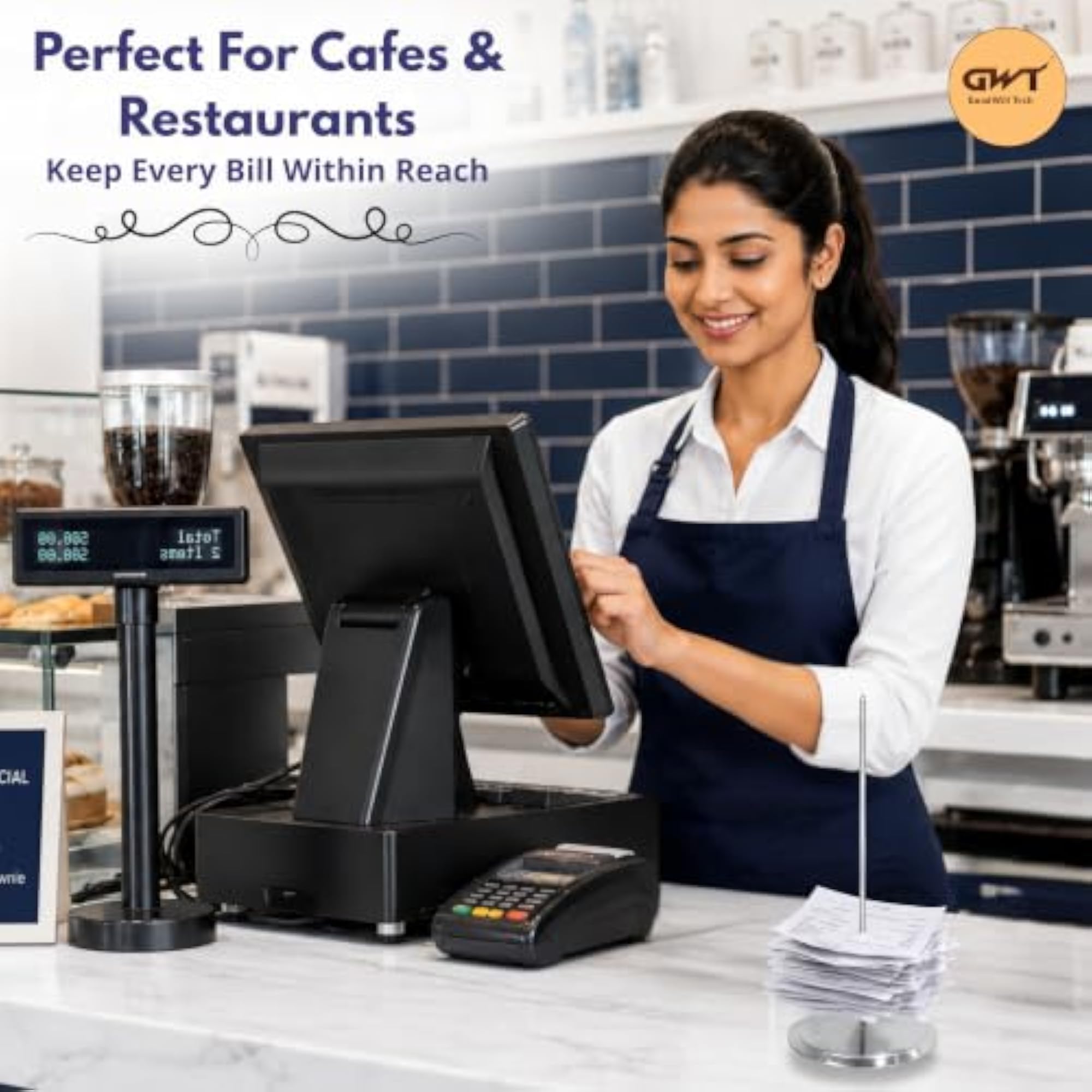Stainless Steel Desk Straight Rod Paper Bill Fork