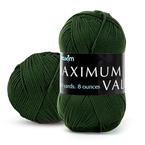 Image of Mary Maxim Maximum Value Acrylic Yarn for Crocheting and Knitting, Soft Worsted Weight Yarn 4, Ideal for Blankets, Sweaters, Hats, and Scarves, 8 oz Skein (474 Yds), Dark Green