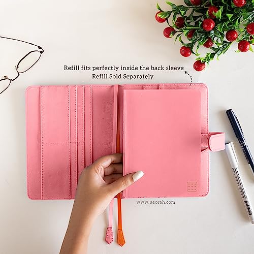 Image of NEORAH - B6 Notebook SLEEVE with SNAP Button - [ SLEEVE ONLY ]|Vegan Leather|Office Diary Holder with Penloop| 2 Front & 1 Back Pocket | 6 Card Slots |2 BookMarks - Fits any B6 Softcover - PINK