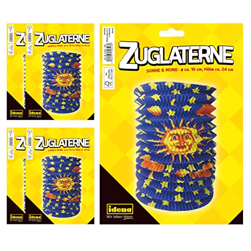 Idena 90124 - Linterna sol y luna, 5 piezas, 16 x 24 cm, linterna, linterna de papel, linterna de tren, San Martín