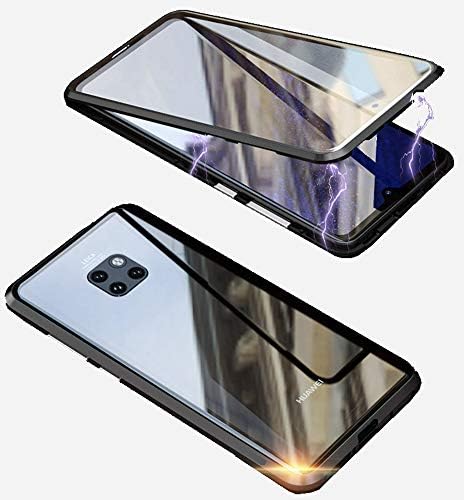 Tomcrazy for Huawei Mate 20 Pro Magnetic Tempered Glass Case,Clear 360°Full Body Transparent Double Curved Tempered Glass with Magnetic Adsorption Metal Bumper Cover for Mate 20 Pro (Black)