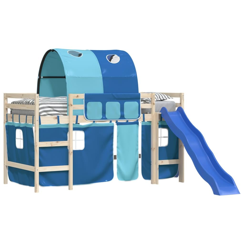 Cortinas para cama alta con túnel, poliéster azul, juego de accesorios duraderos con bolsillos de almacenamiento, fácil fijación, ideal para habitaciones infantiles, parque infantil y