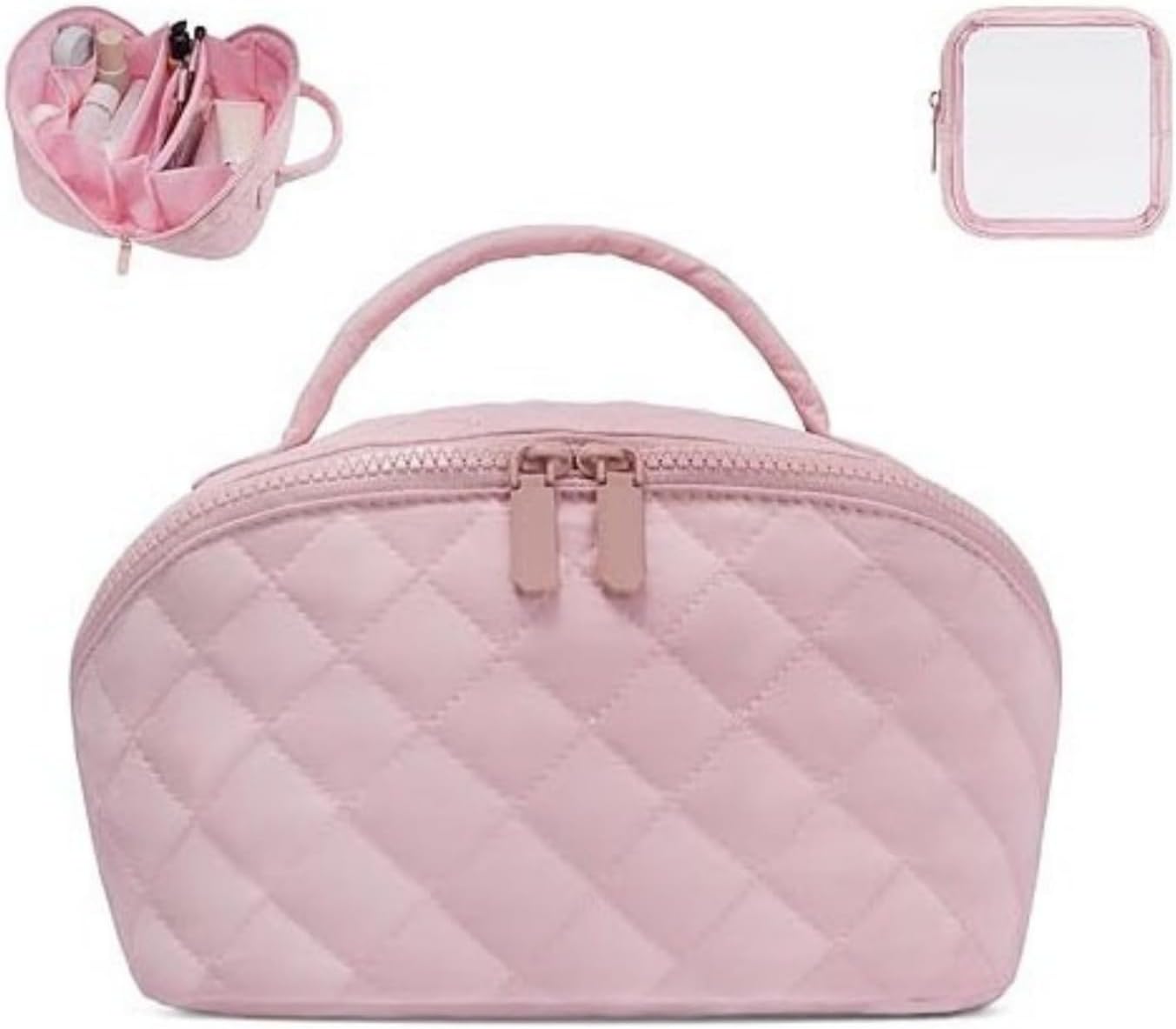 Makeup Bag Travel Toiletry Bag, Puffy Padded Make Up Bags, Waterproof Cosmetic Organizer, Makeup Organizer Wide-open Pouch Purse, Travel Essentials for Toiletries Accessories Storage