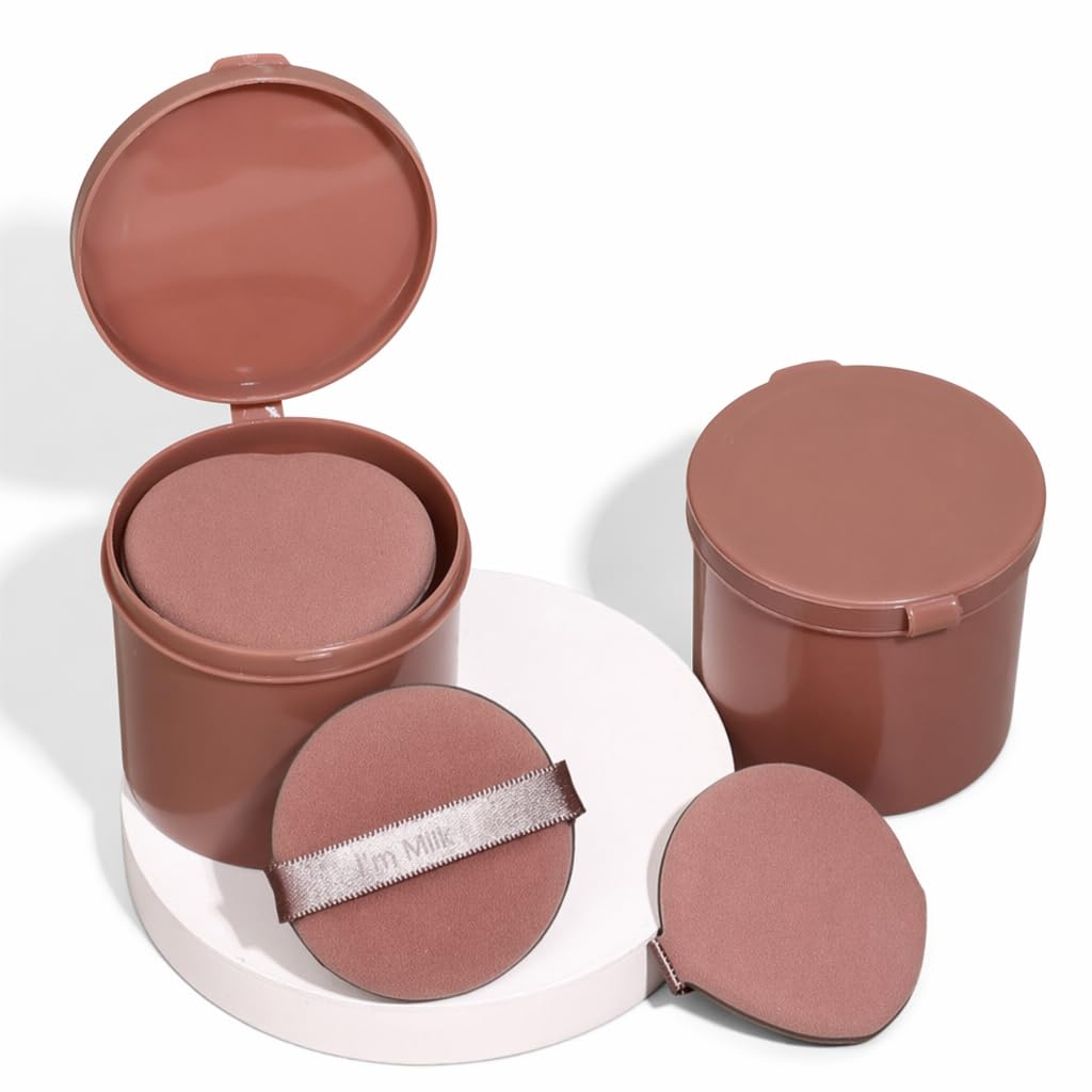 7 Pcs Makeup Powder Puffs Round Soft Air Cushion Puff with Storage Box Reusable Sponge Powder for Foundation Concealer Wet and Dry Daily Make-up (Coffee)