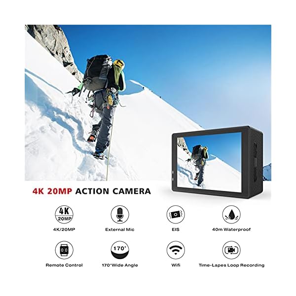 Action Cam 4K 20MP, WiFi Touchscreen Action Kamera 98FT Unterwasserkamera Schnorcheln mit EIS, 170°Weitwinkel… – Bild 3