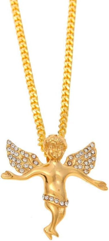 GYXYZB Golg Necklace For Men Hip Hop Pendant Jewelry Micro Angel Piece Necklace Cherub Pendant Gold Chain Necklace For Unisex
