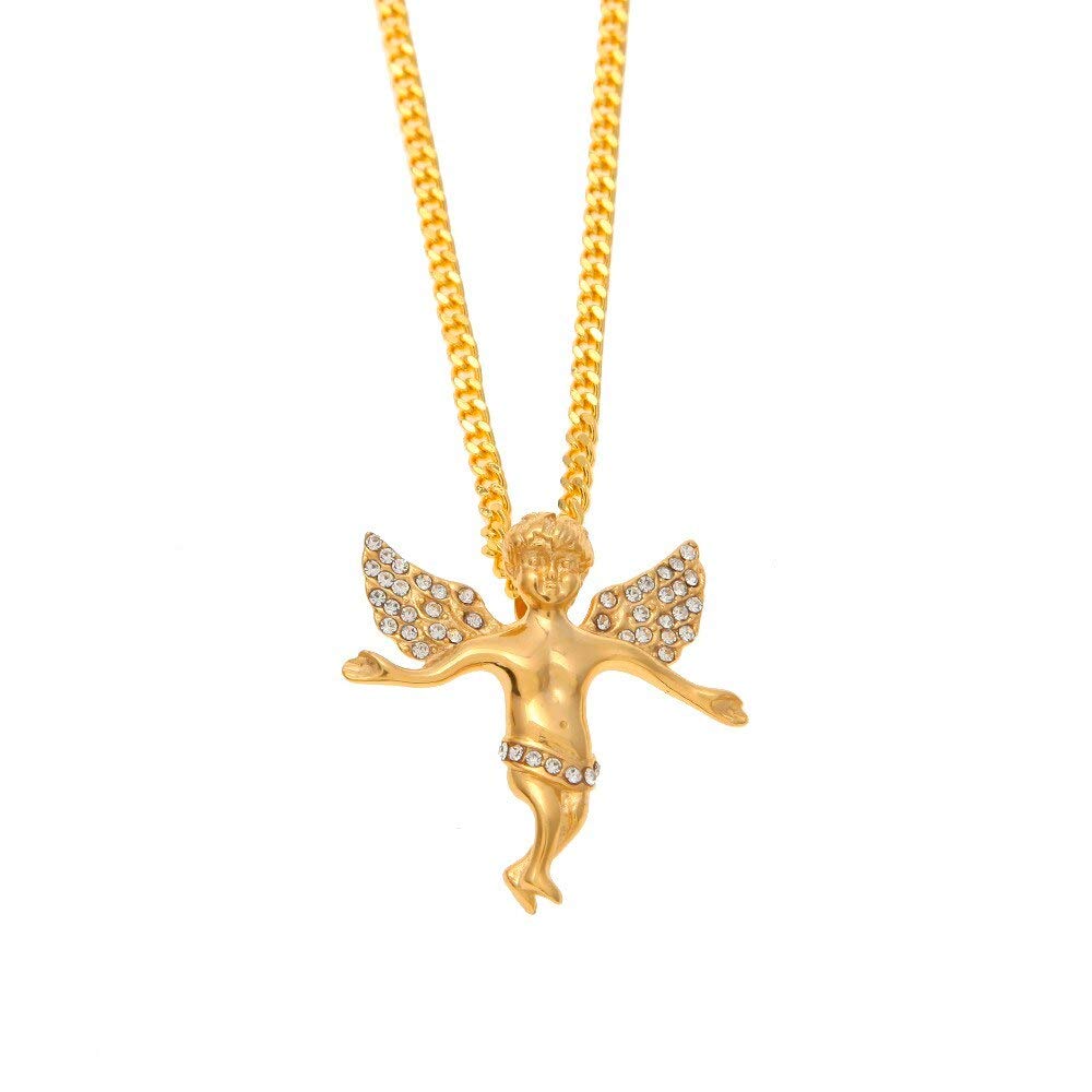 GYXYZB Golg Necklace For Men Hip Hop Pendant Jewelry Micro Angel Piece Necklace Cherub Pendant Gold Chain Necklace For Unisex