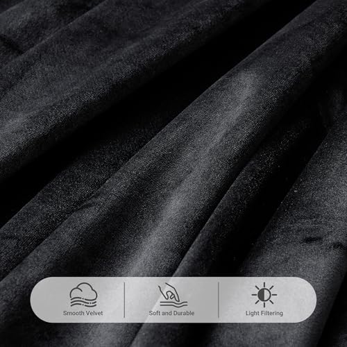 Pinch Pleat Black Blackout Velvet Curtains 90 inch Length 2 Panel Living Room Modern Elegant Plush Velvet Luxury Fabric Room Darkening Pleated Window Drapes Thermal Insulated Black Out Bedroom Curtain by Jolilight - Used condition - Image 3